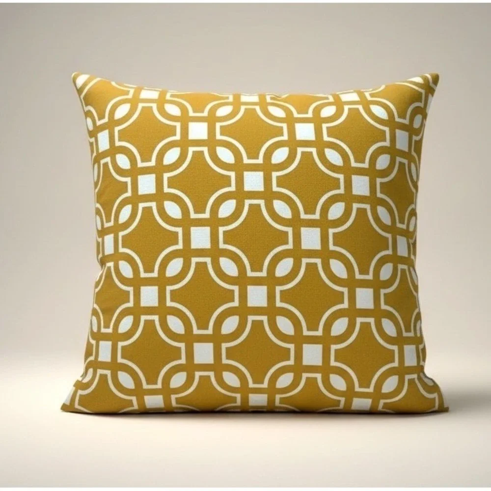 H&M Mustard Yellow Geometric Trellis Square Throw Pillow 19